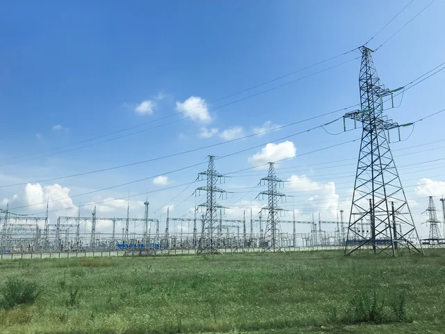 small power lines at the power station in russia